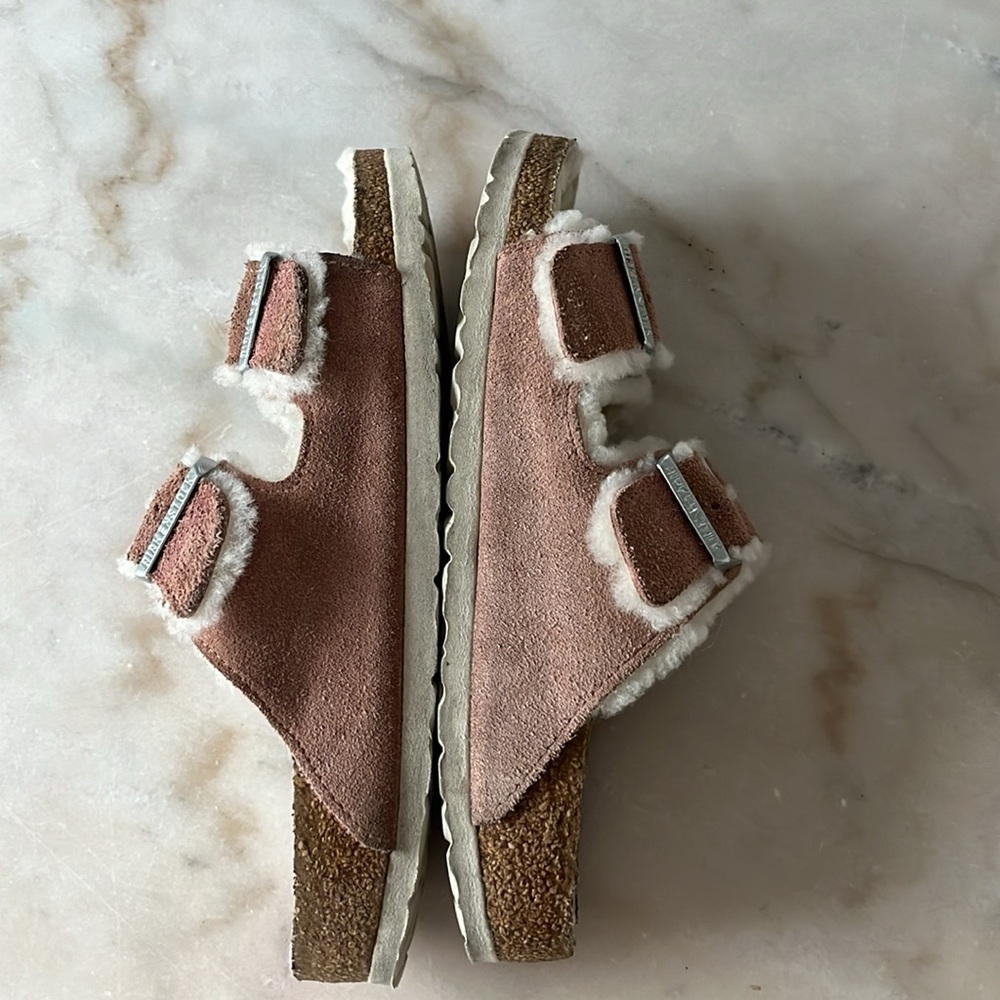 Birkenstock Arizona Shearling Suede Leather Pink Clay Double Strap Sandals 7US - Picture 4 of 17
